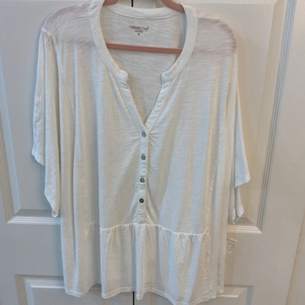 Coldwater Creek Size 3X White Cotton Blend Relaxed Top with Buttons